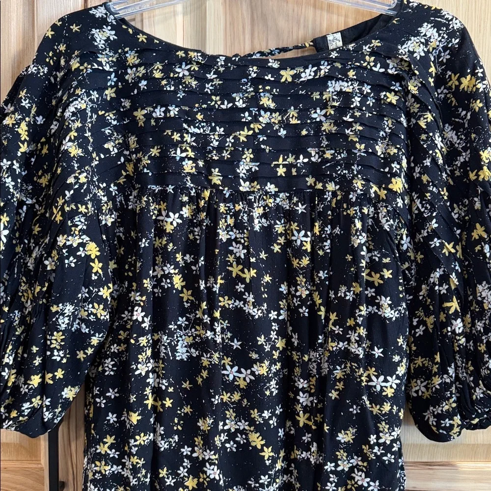 Intimately Free People Black Floral Short Sleeve Boho Cottagecore Bodysuit Sz S